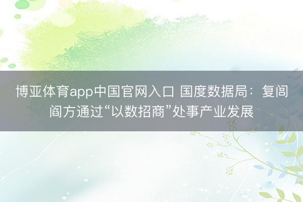 博亚体育app中国官网入口 国度数据局：复闾阎方通过“以数招商”处事产业发展