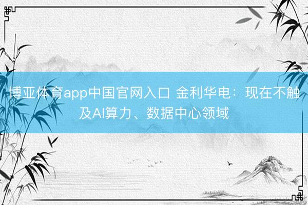 博亚体育app中国官网入口 金利华电：现在不触及AI算力、数据中心领域