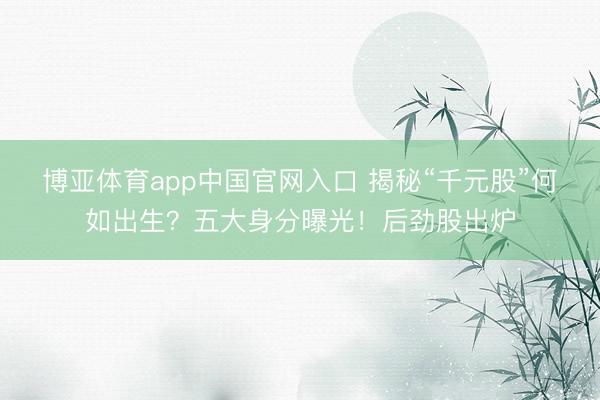 博亚体育app中国官网入口 揭秘“千元股”何如出生？五大身分曝光！后劲股出炉