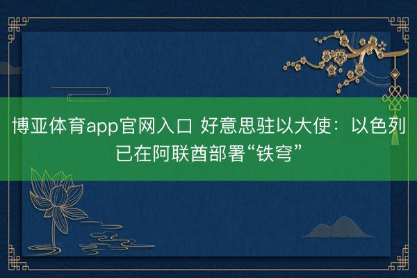 博亚体育app官网入口 好意思驻以大使：以色列已在阿联酋部署“铁穹”