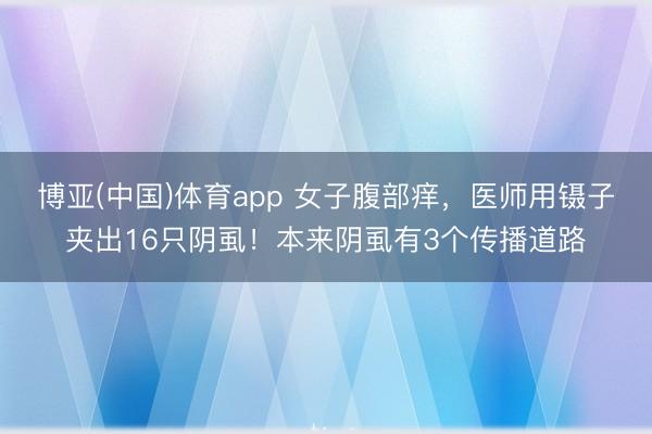 博亚(中国)体育app 女子腹部痒，医师用镊子夹出16只阴虱！本来阴虱有3个传播道路