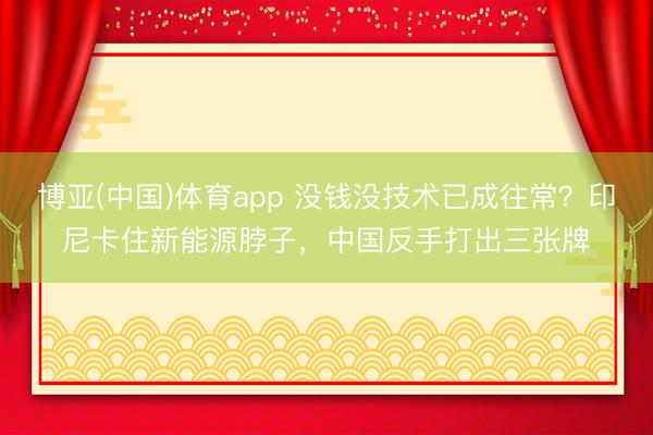 博亚(中国)体育app 没钱没技术已成往常？印尼卡住新能源脖子，中国反手打出三张牌
